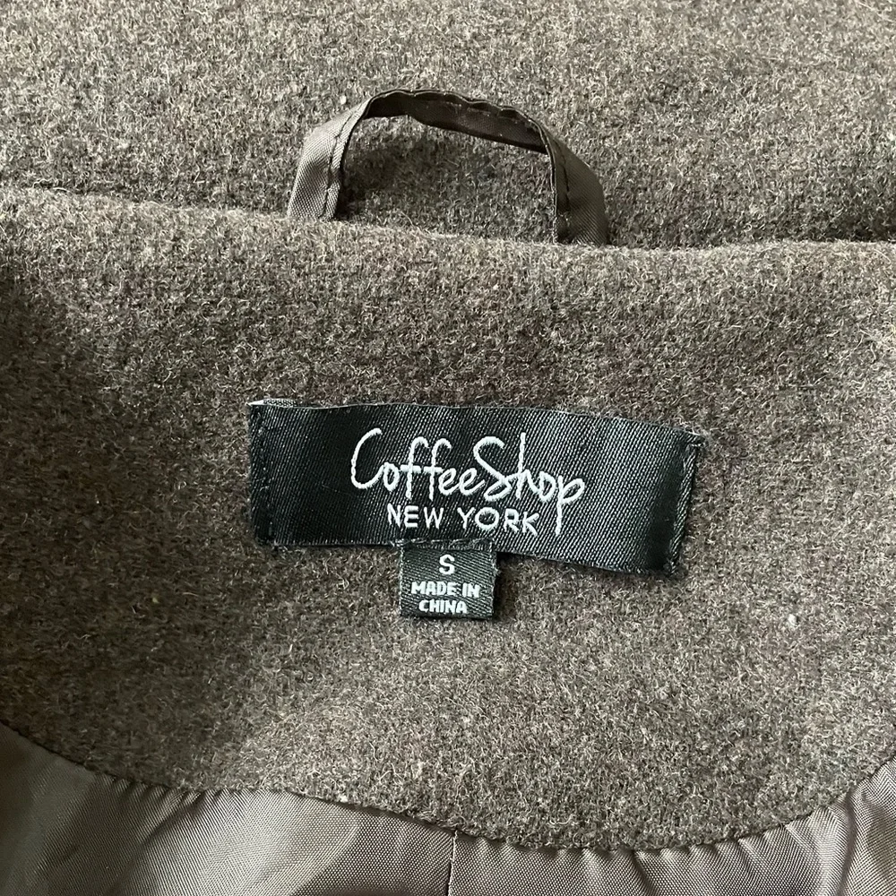 CoffeeShop Brown Pea Coat with Faux Fur Hood - Picture 6 of 11